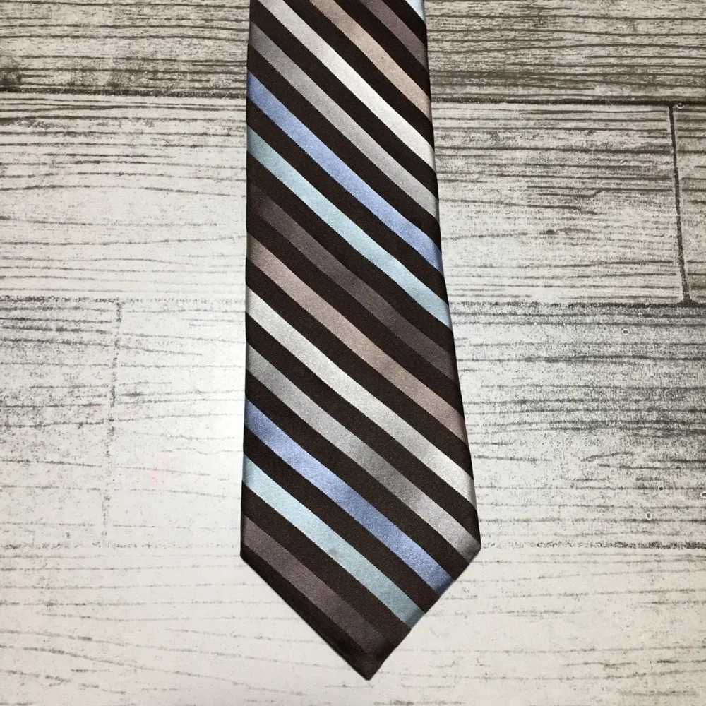 Ted Baker London Men’s Brown Striped Silk Necktie Tie Made in USA Formal READ